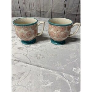 The Pioneer Woman Starburst Ceramic Coffee Mug Set White Teal Pink 2pc